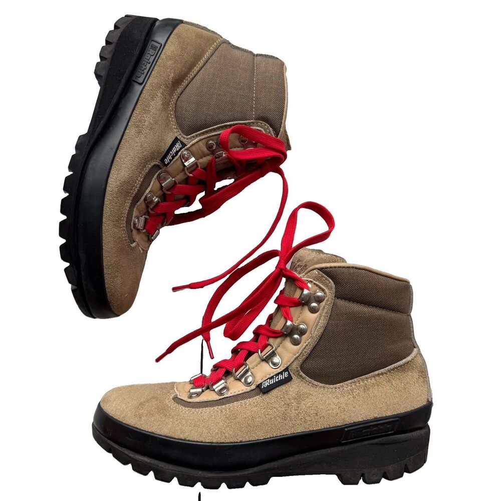 Vintage Raichle Men's Size 8 M Swiss Suede/Canvas Hiking Mountaineering Boots